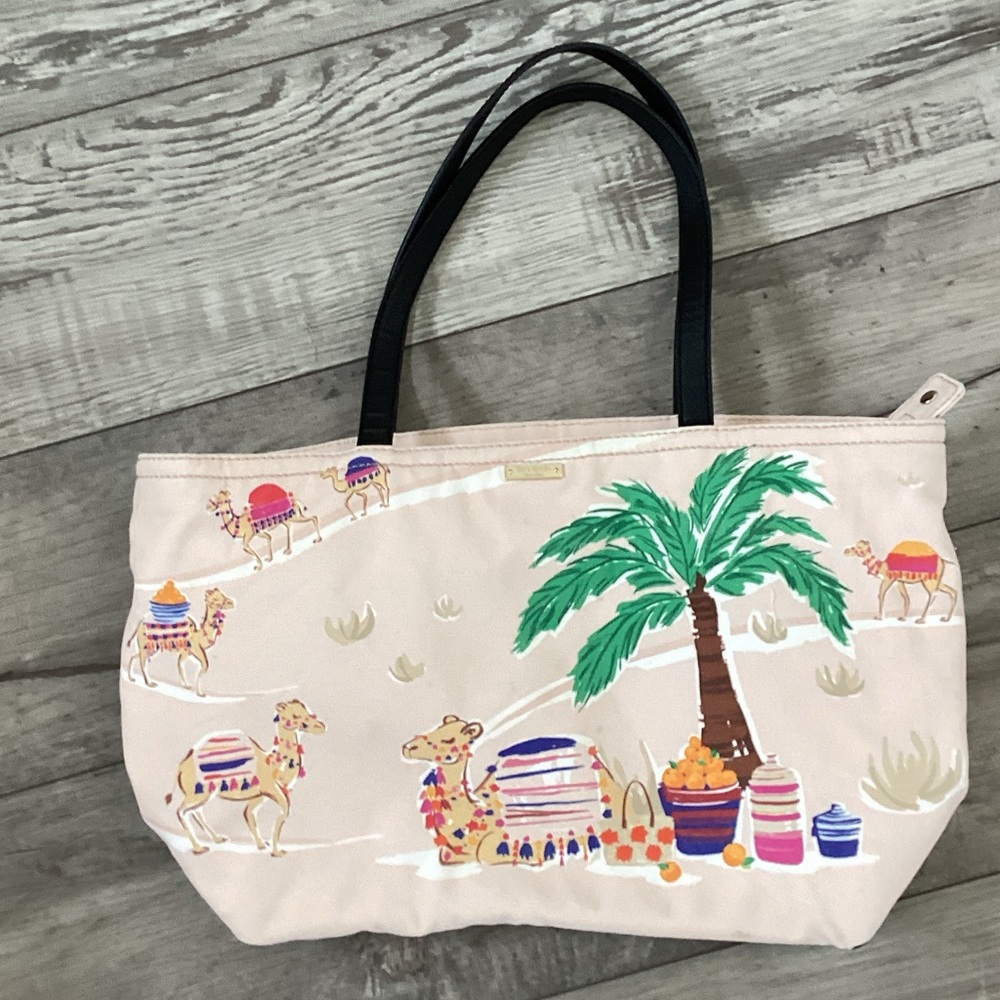 Kate Spade Cream Tote with Camel and Palm Design